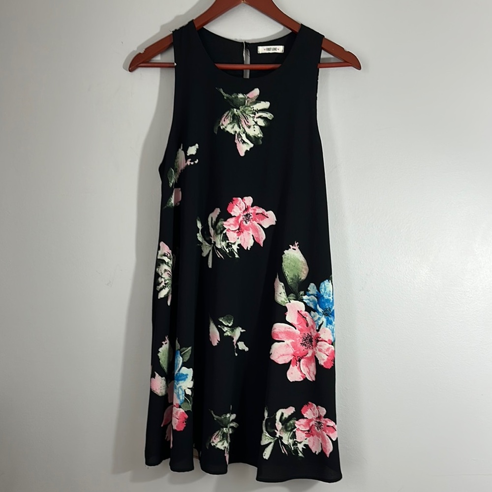 Floral Sleeveless Black & Pink Dress size S
